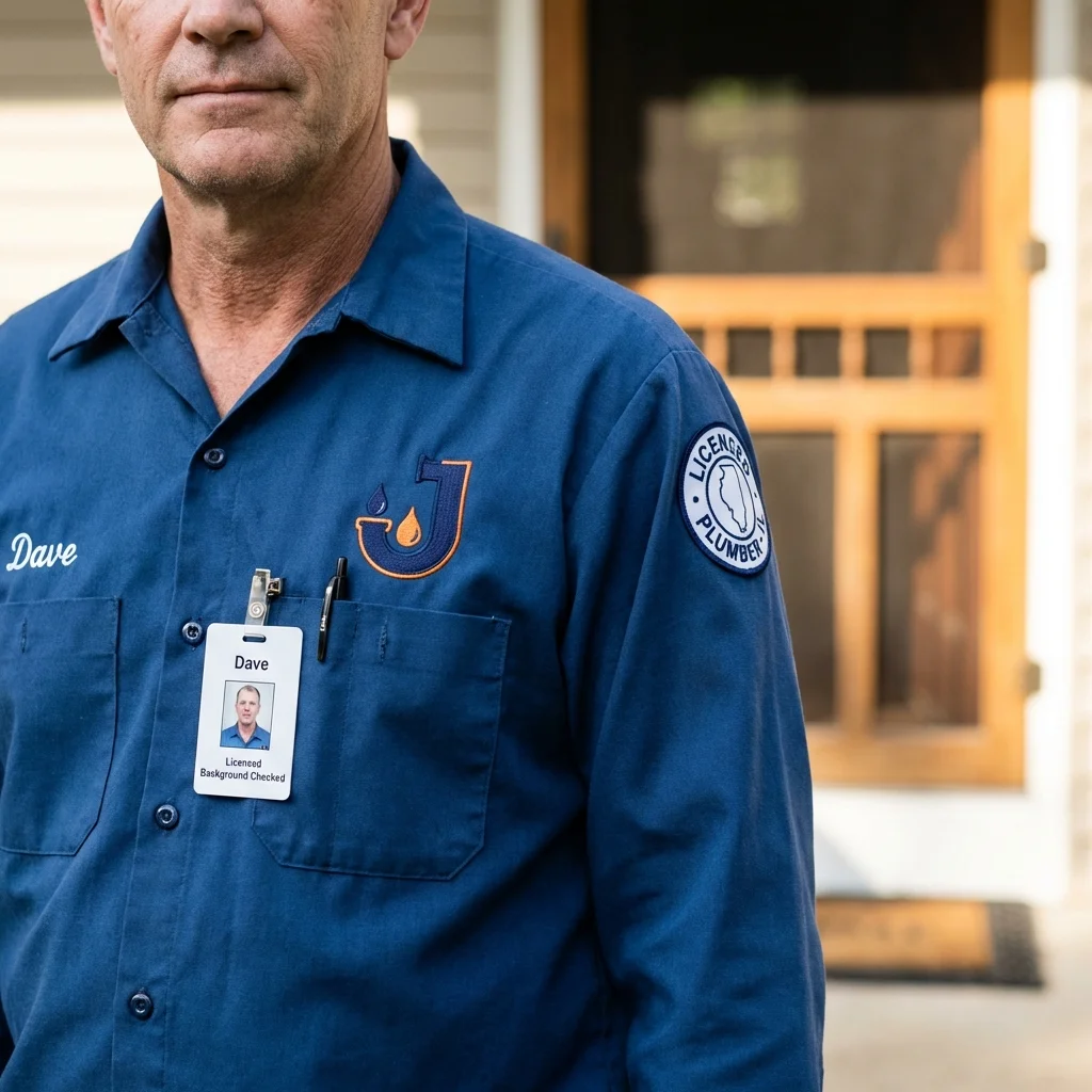 Licensed plumber showing ID badge in Dutch Harbor, AK
