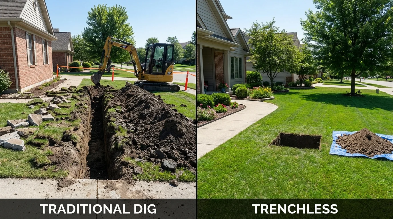 Trenchless sewer repair with minimal yard damage versus traditional excavation in Dutch Harbor, AK